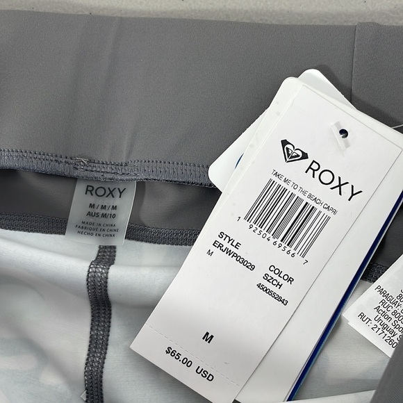 Roxy NWT Crop Leggings Take Me To The Beach Capri Grey Pink Size Medium M - Picture 8 of 12